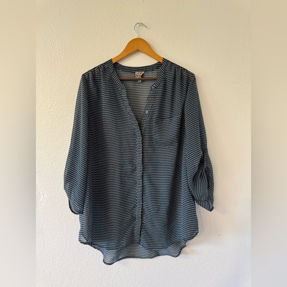 Como Vintage Navy and White Patterned Blouse, Size 1X